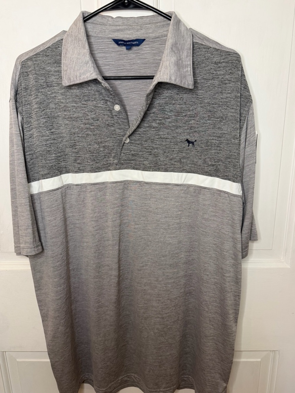 Simply Southern Men's Grey Polo Shirt with White Stripe